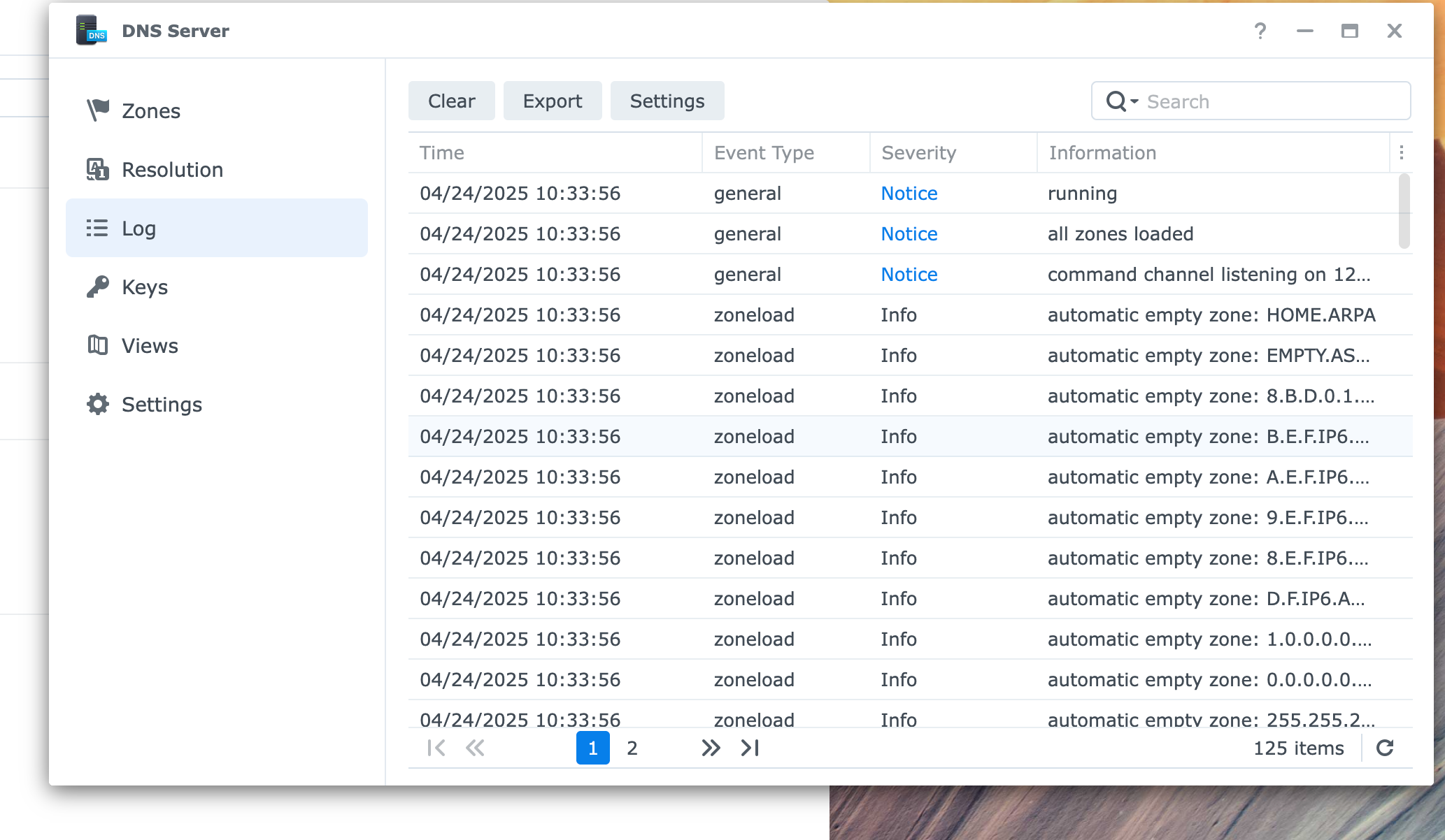 Synology DNS server logs