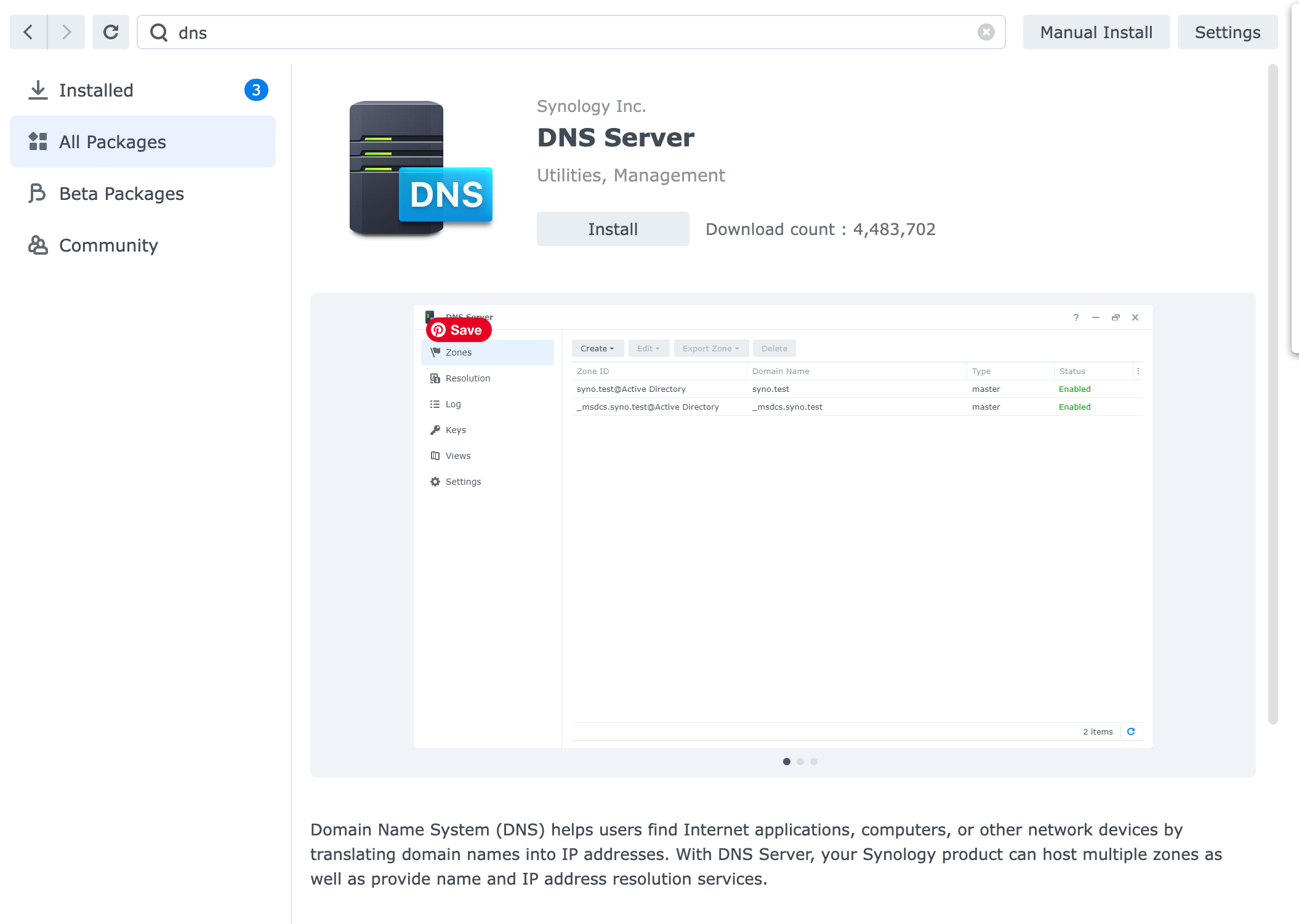 Synology DNS server package
