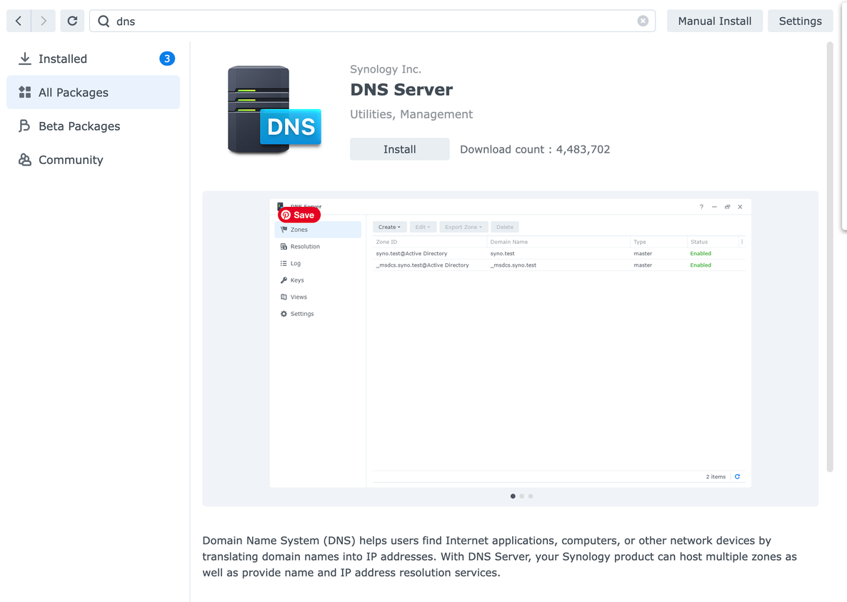 Synology DNS server package
