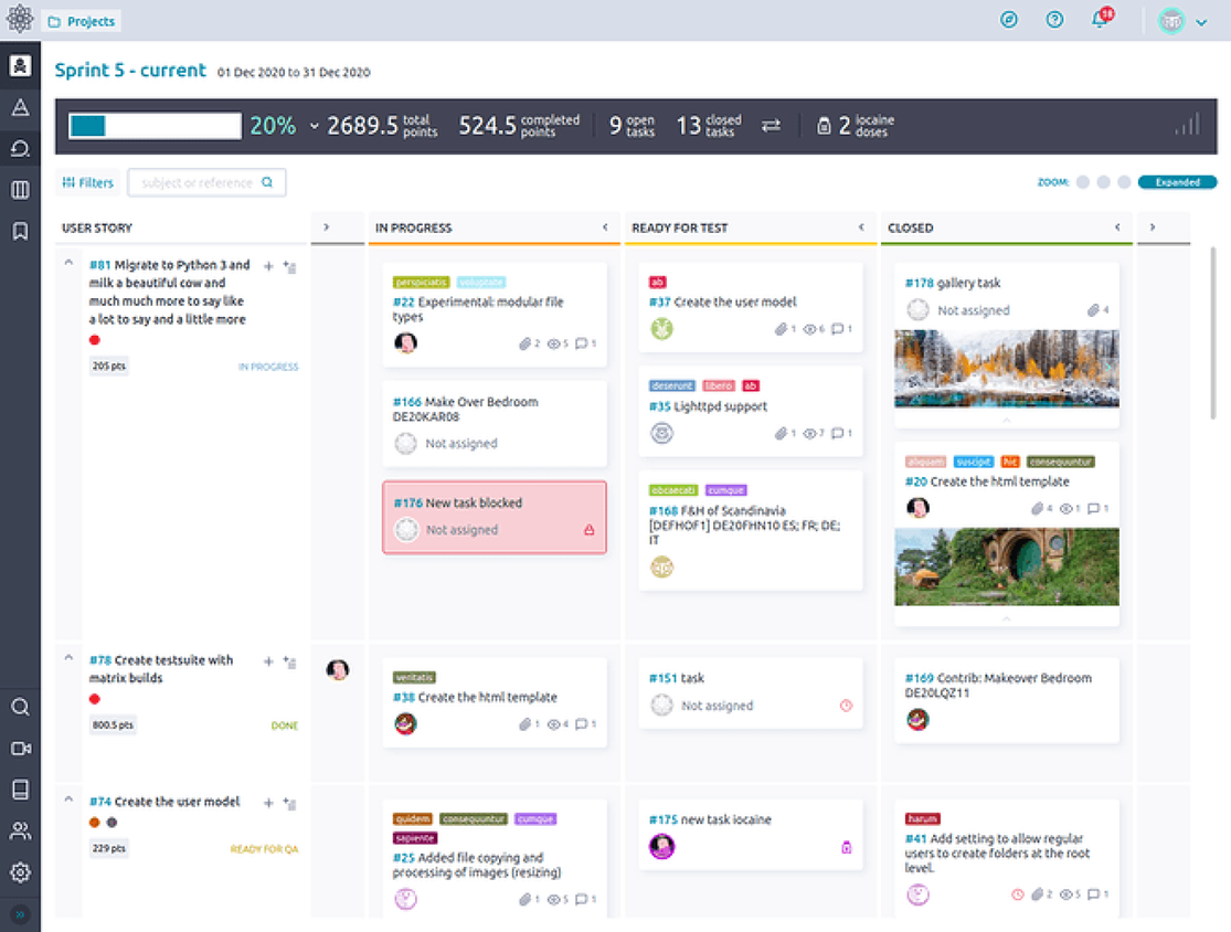 screenshot of taiga project management software