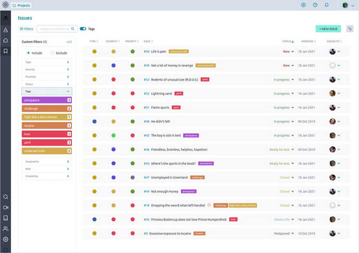 screenshot of taiga project management software