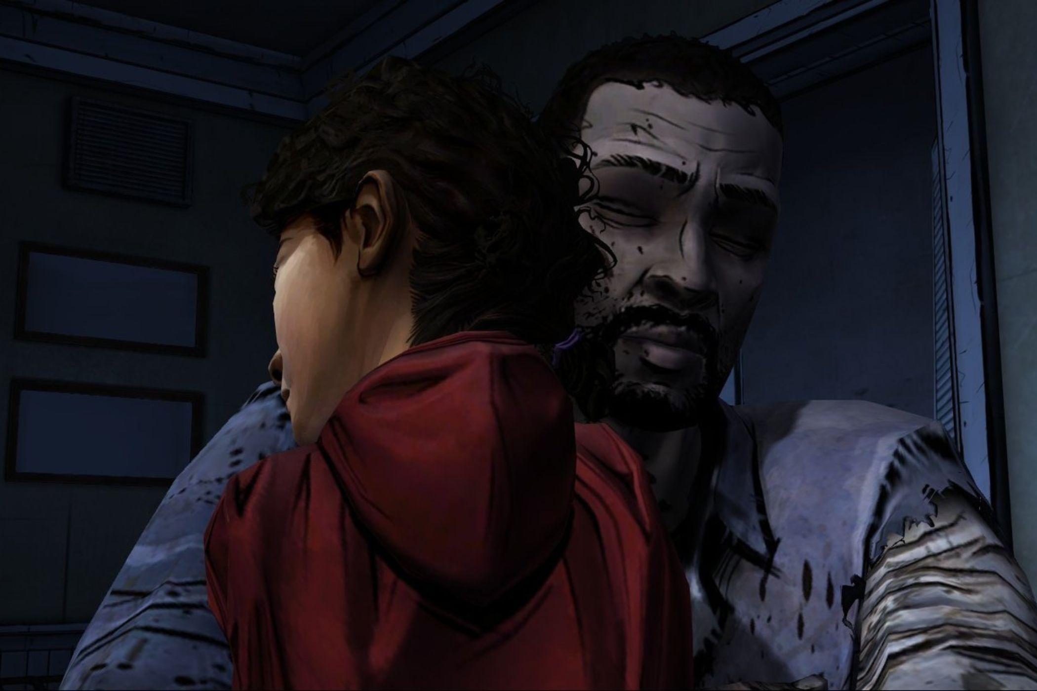 Lee and Clementine at the end of Telltale's The Walking Dead Season 1