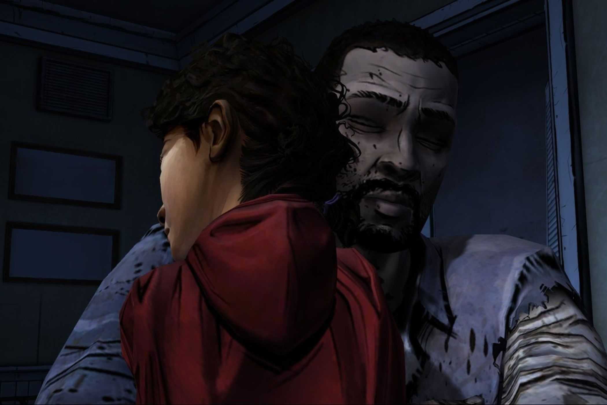 Lee and Clementine at the end of Telltale's The Walking Dead Season 1