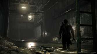 An image from The Evil Within 2, showing the protagonist walking through dark sewers.