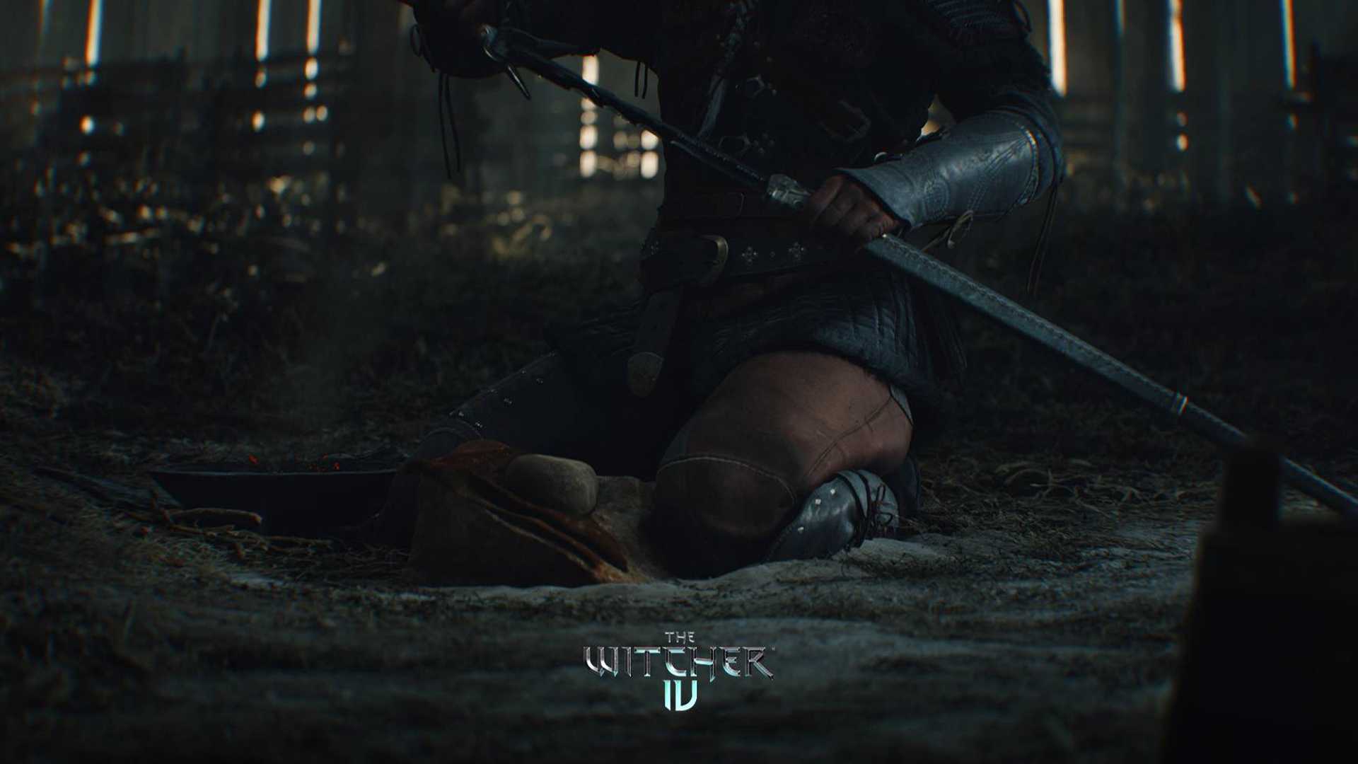The Witcher 4 Ciri kneeling in the forest with a sword