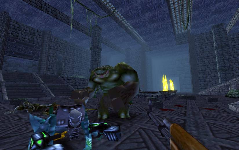 mutants in stone corridor attacking player gunman