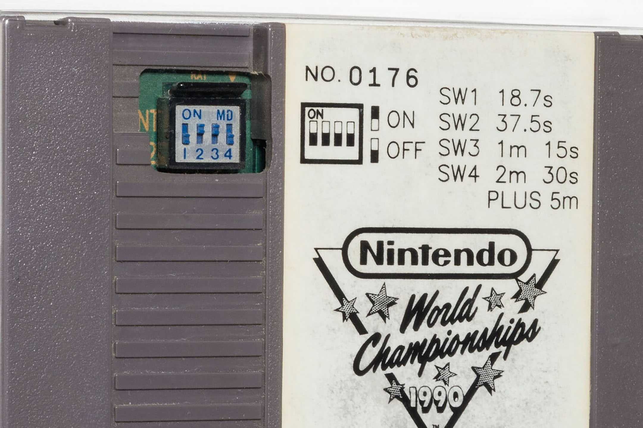 Nintendo World Championships 1990 NES - Gray Cartridge DIP switch close-up