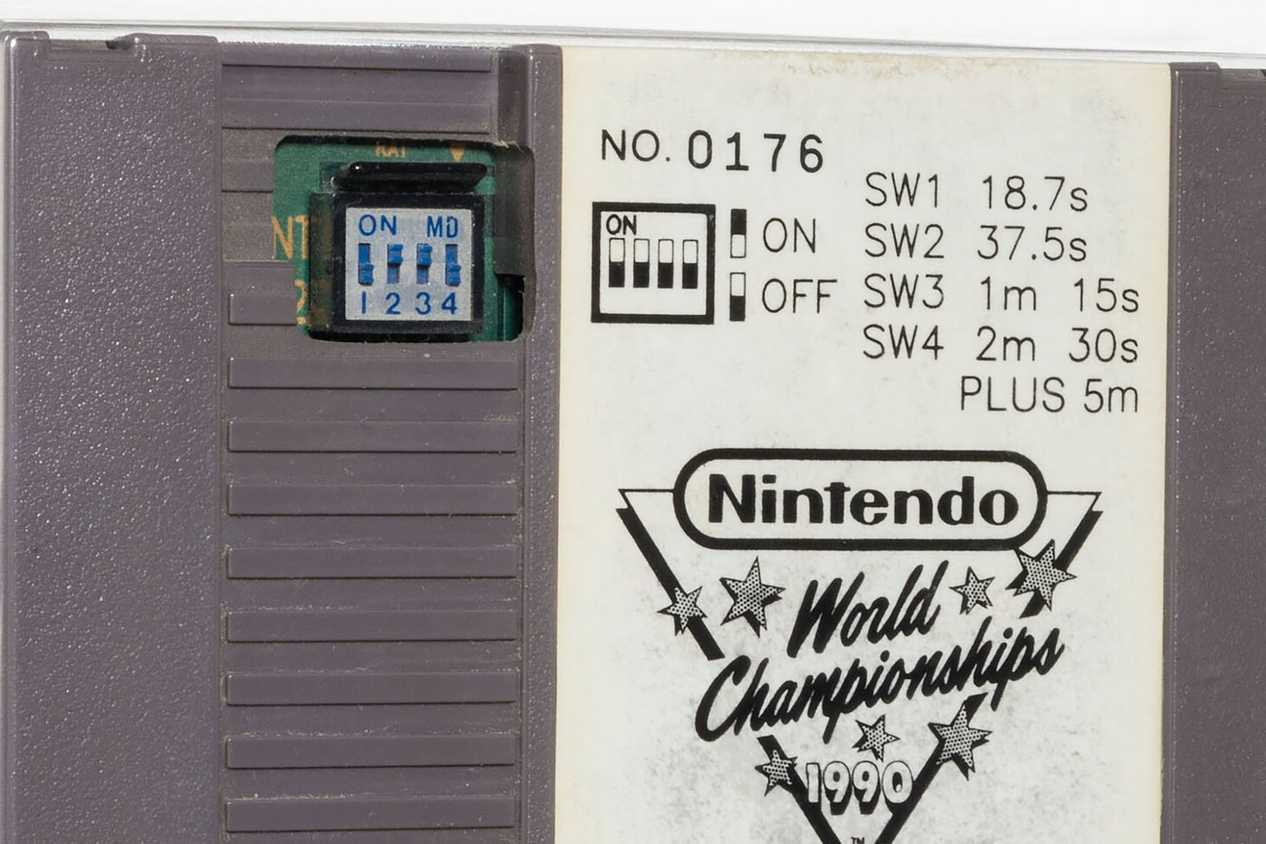 Nintendo World Championships 1990 NES - Gray Cartridge DIP switch close-up