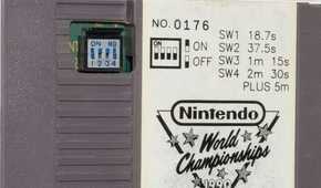 Nintendo World Championships 1990 NES - Gray Cartridge DIP switch close-up