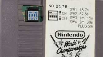 Nintendo World Championships 1990 NES - Gray Cartridge DIP switch close-up