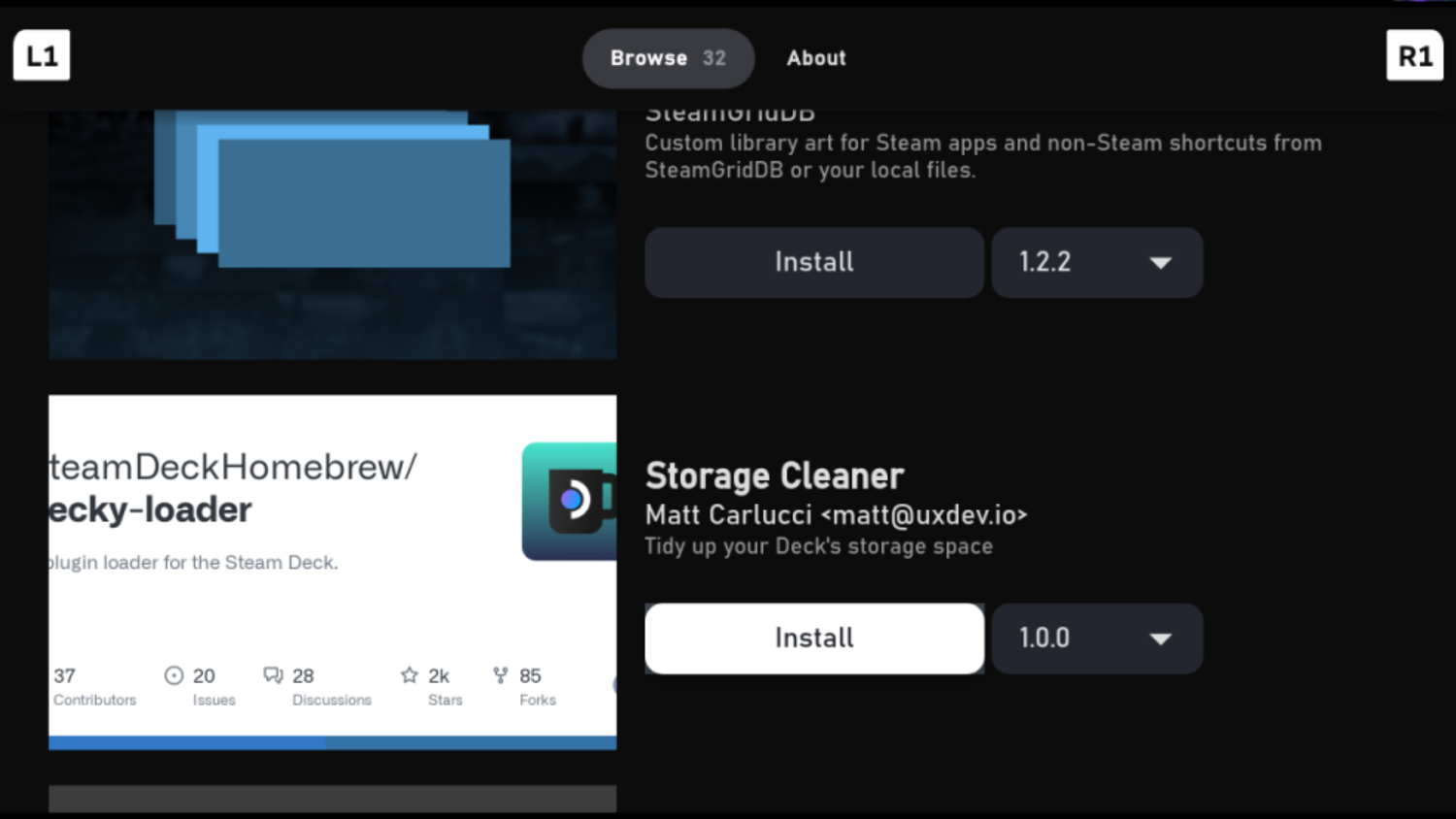 The Storage Cleaner app on Decky