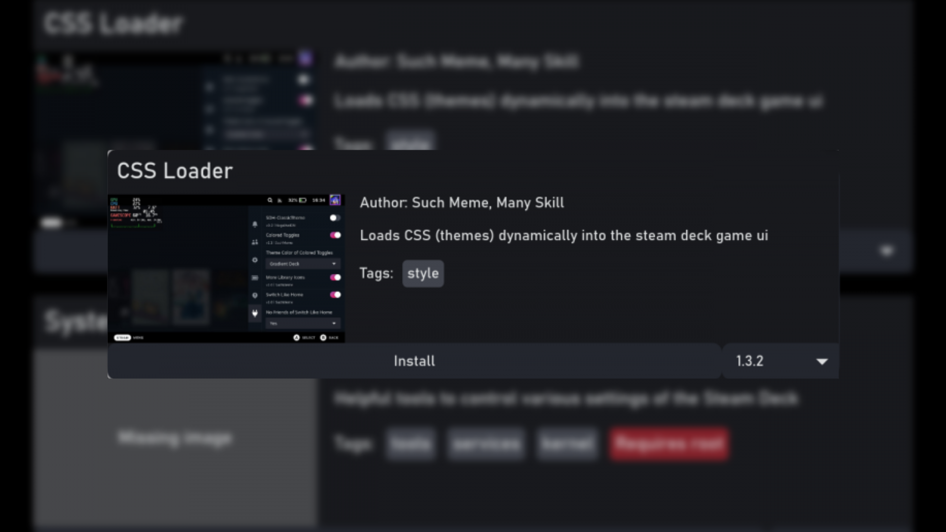 The CSS Loader app on Decky