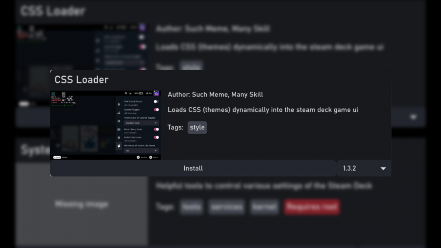 The CSS Loader app on Decky