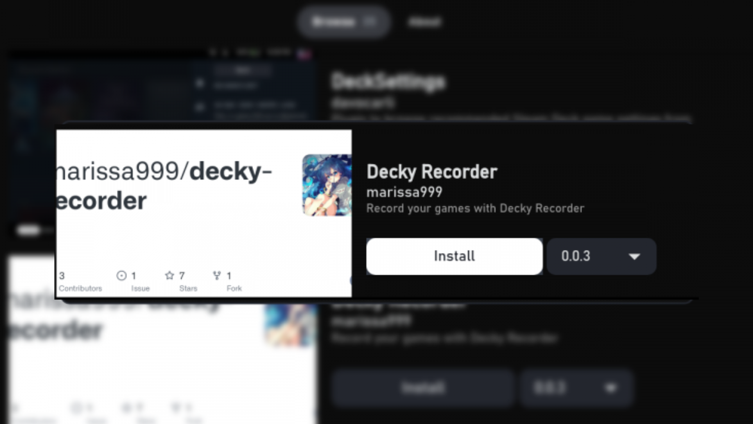 Decky Recorder application page on Decky