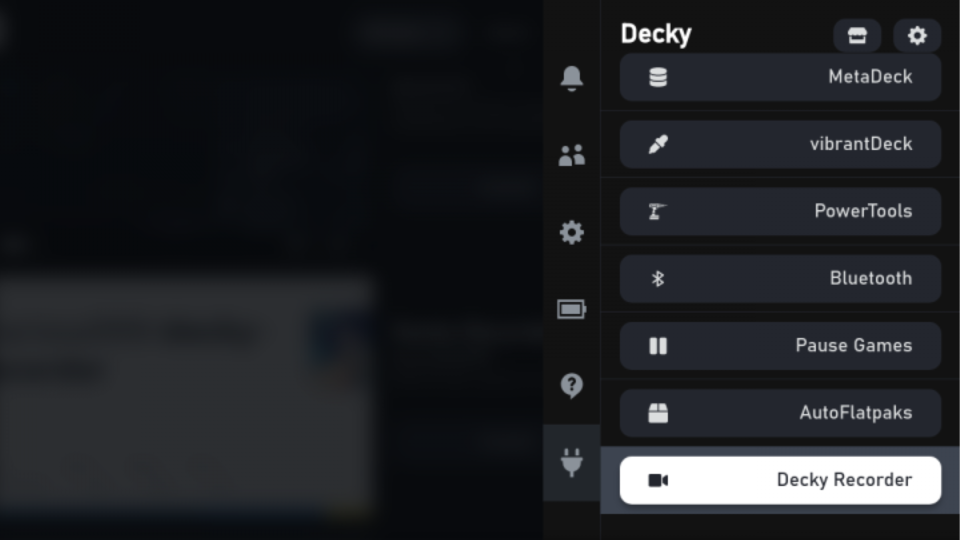Decky Recorder tab on Decky