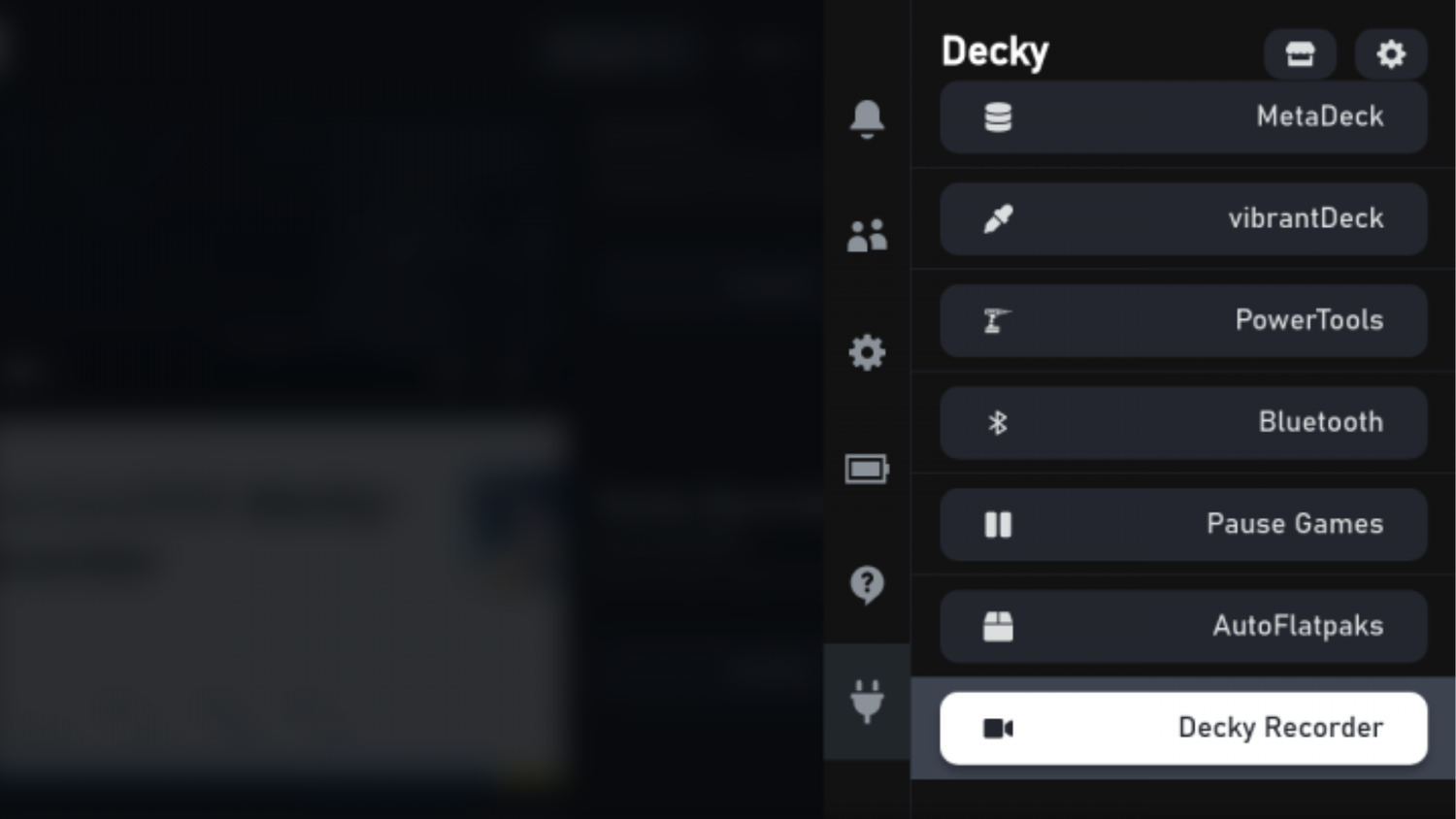 Decky Recorder tab on Decky