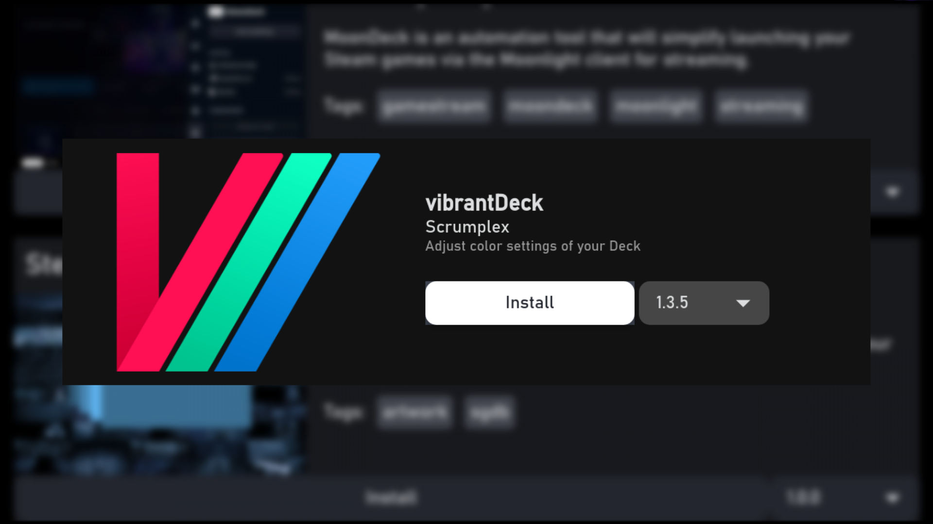 Vibrant Deck app on Decky