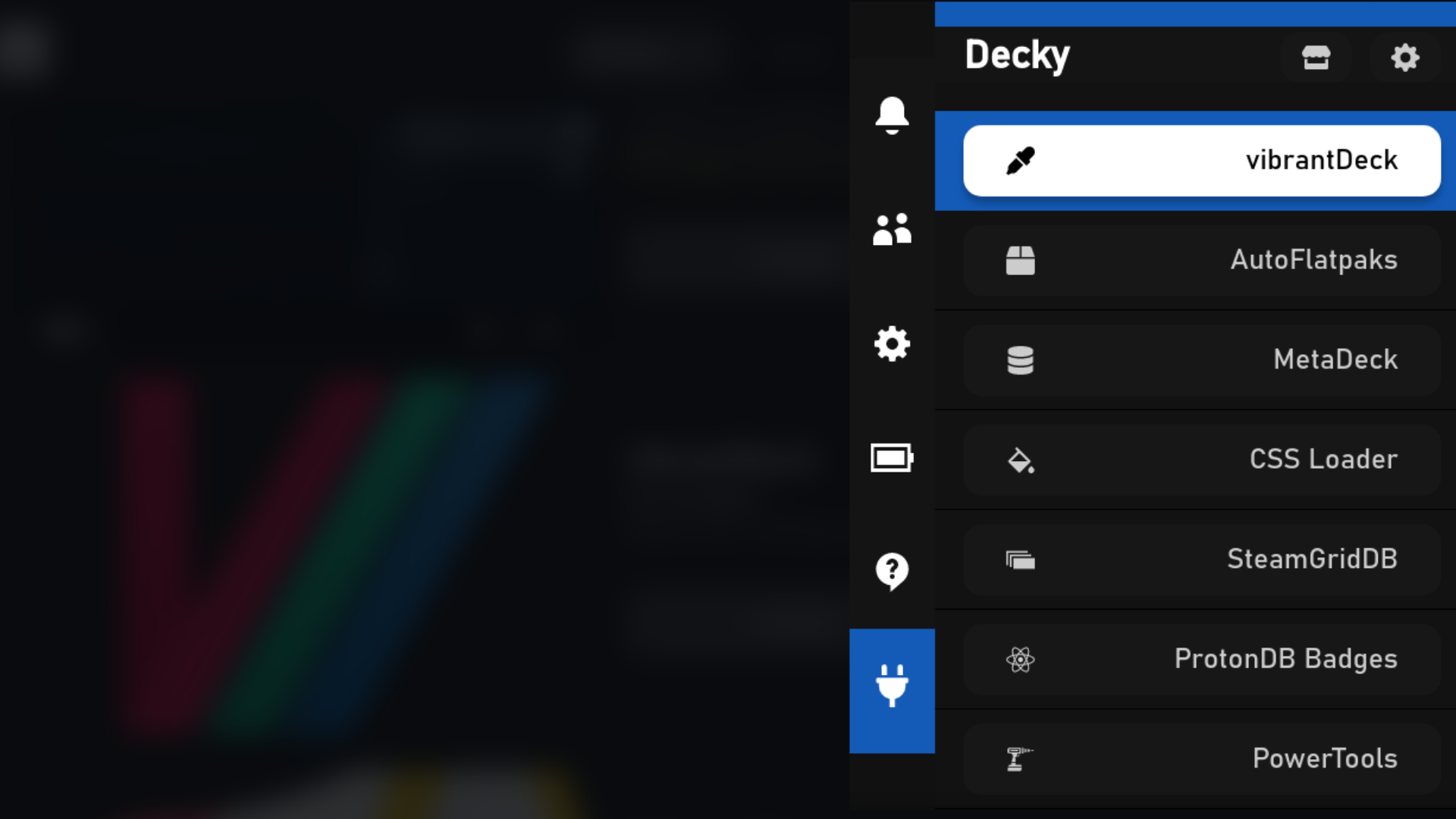 Vibrant Deck tab in Decky