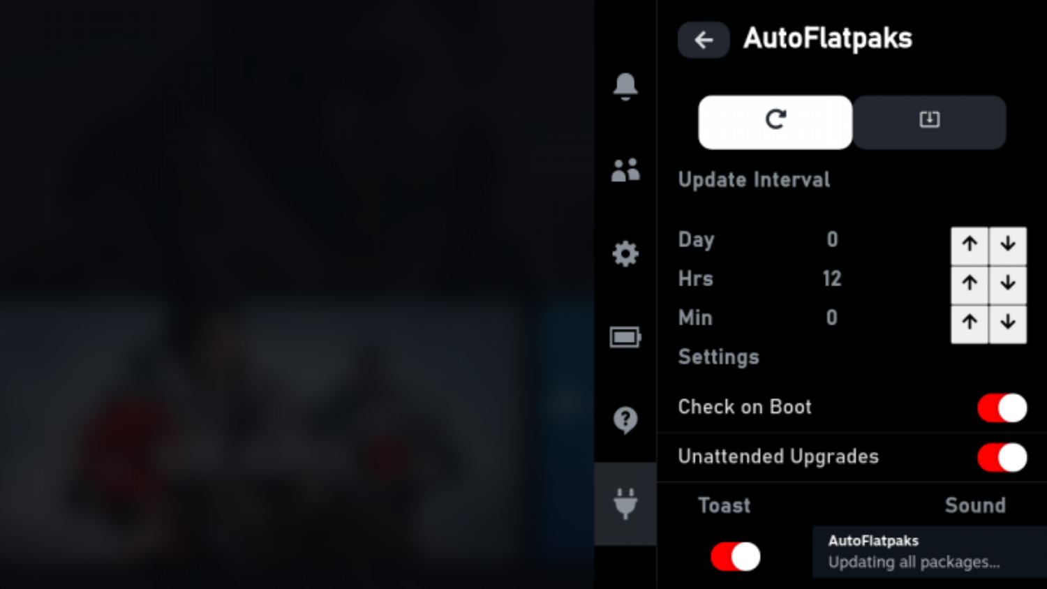 AutoFlatpaks settings menu