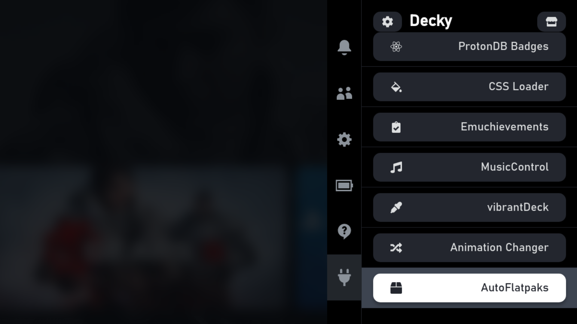 AutoFlatpaks tab in Decky sub menu