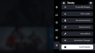 AutoFlatpaks tab in Decky sub menu