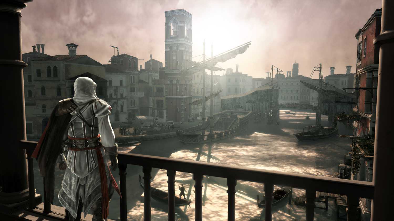 Ezio Auditore standing near a river in Assassin's Creed II.