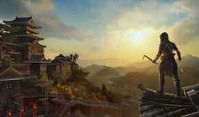 A screenshot from Assassin's Creed Shadows showing Naoe on a roof