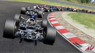 A screenshot from the game "Assetto Corsa", showing multiple Formula cars racing on the track.