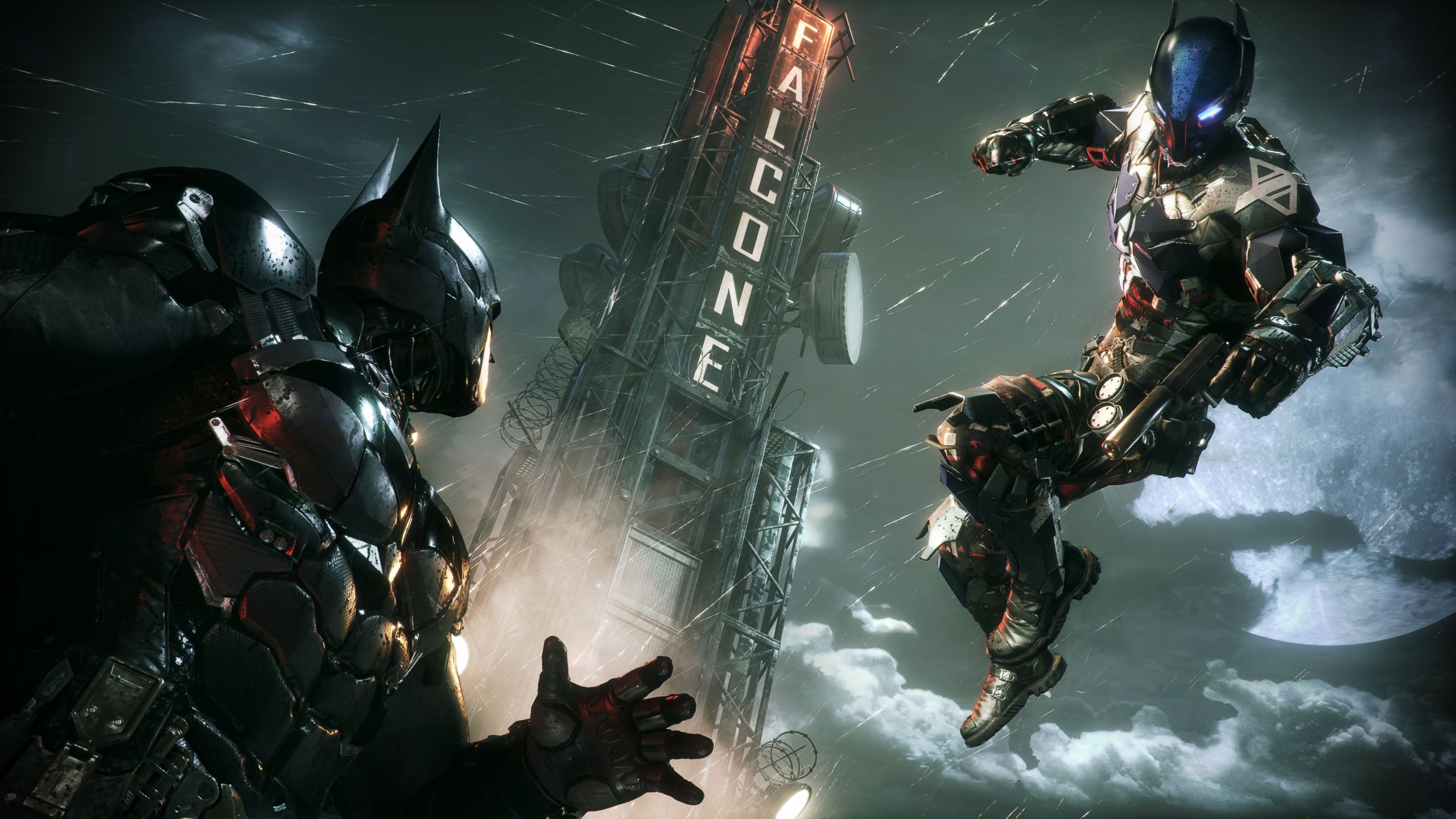 Batman and the Arkham Knight fighting in Batman: Arkham Knight.