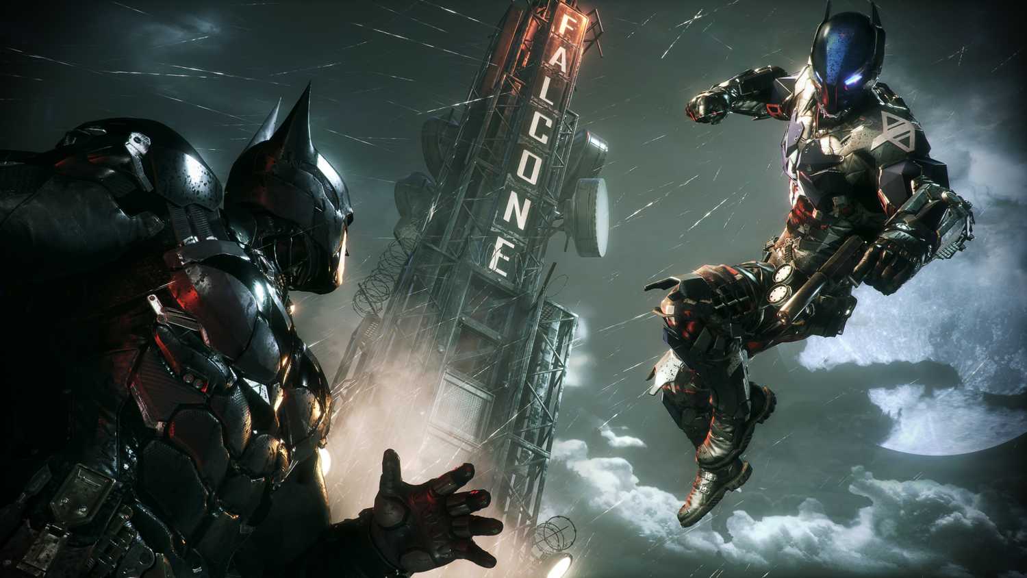 Batman and the Arkham Knight fighting in Batman: Arkham Knight.