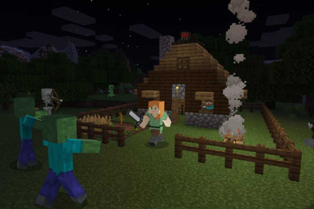 Minecraft Alex defending house from zombies