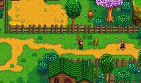 Stardew Valley player running past house