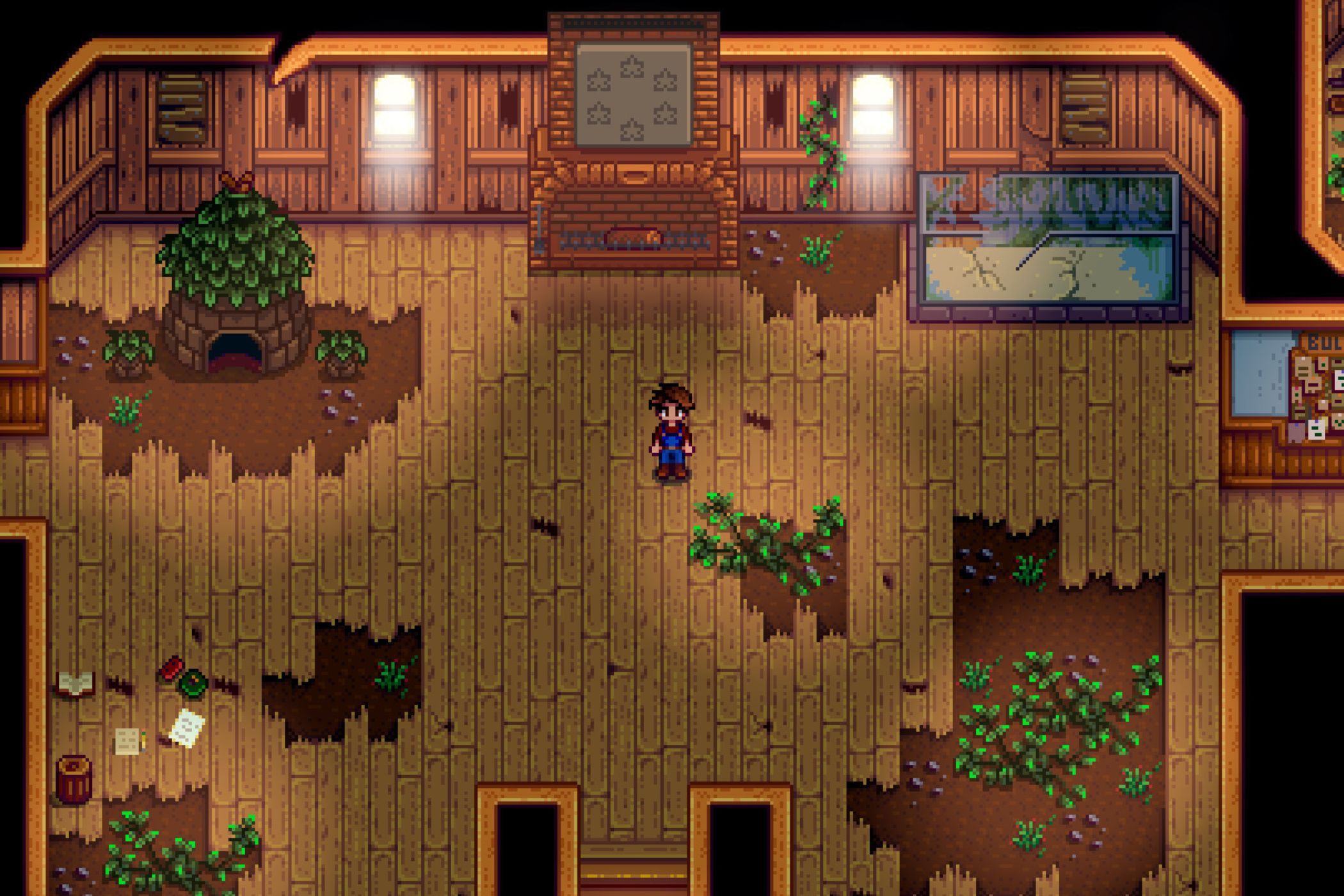 Stardew Valley player standing in destroyed house