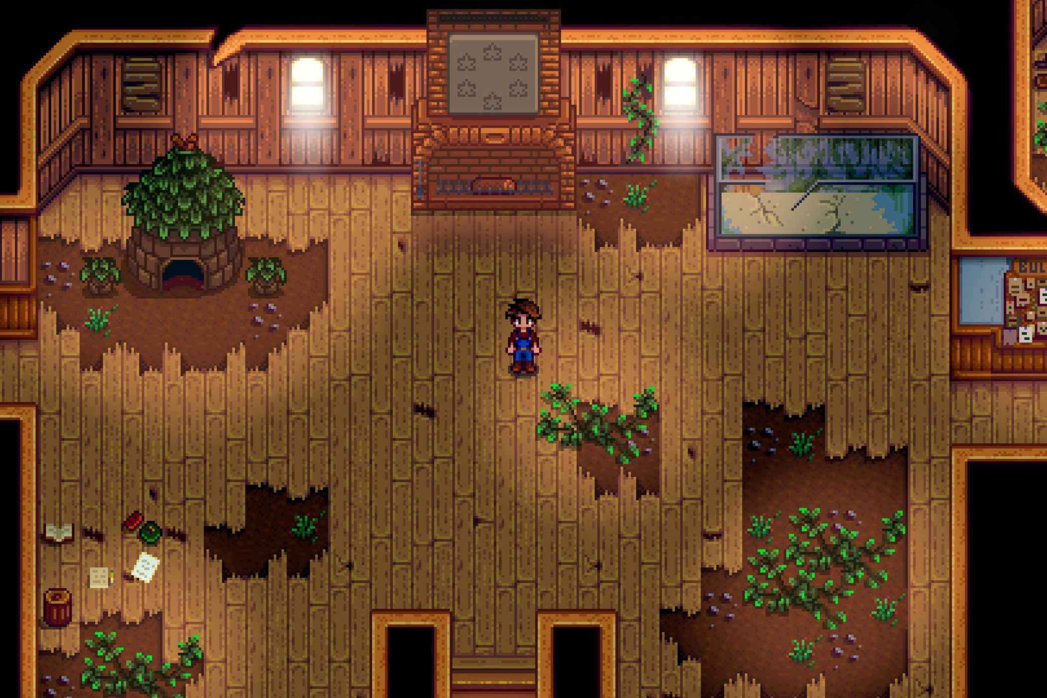 Stardew Valley player standing in destroyed house