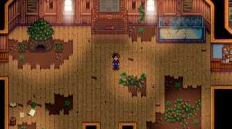 Stardew Valley player standing in destroyed house