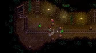 Stardew Valley player slashing sword in dungeon