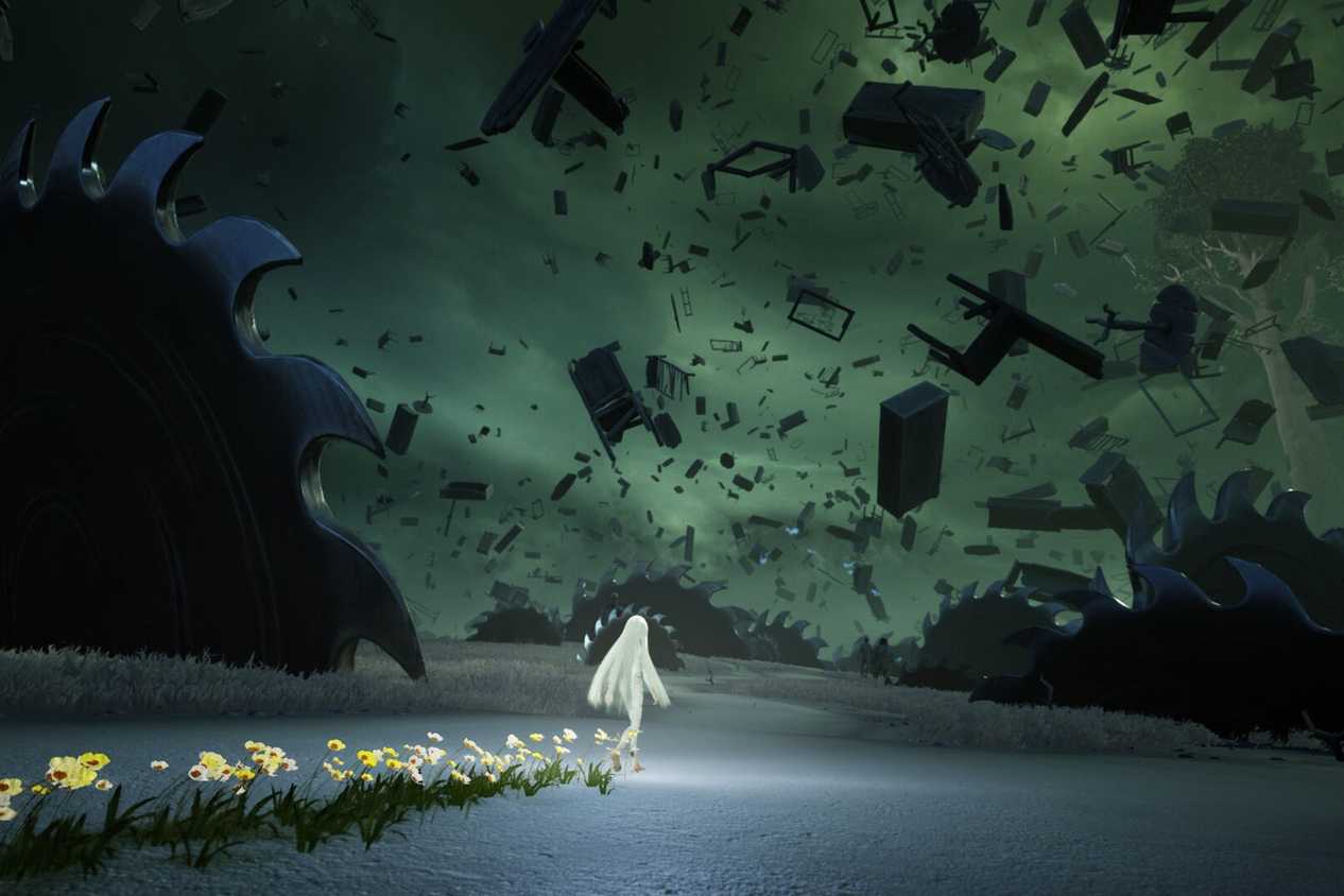 After Us Gaia walking past sawblade