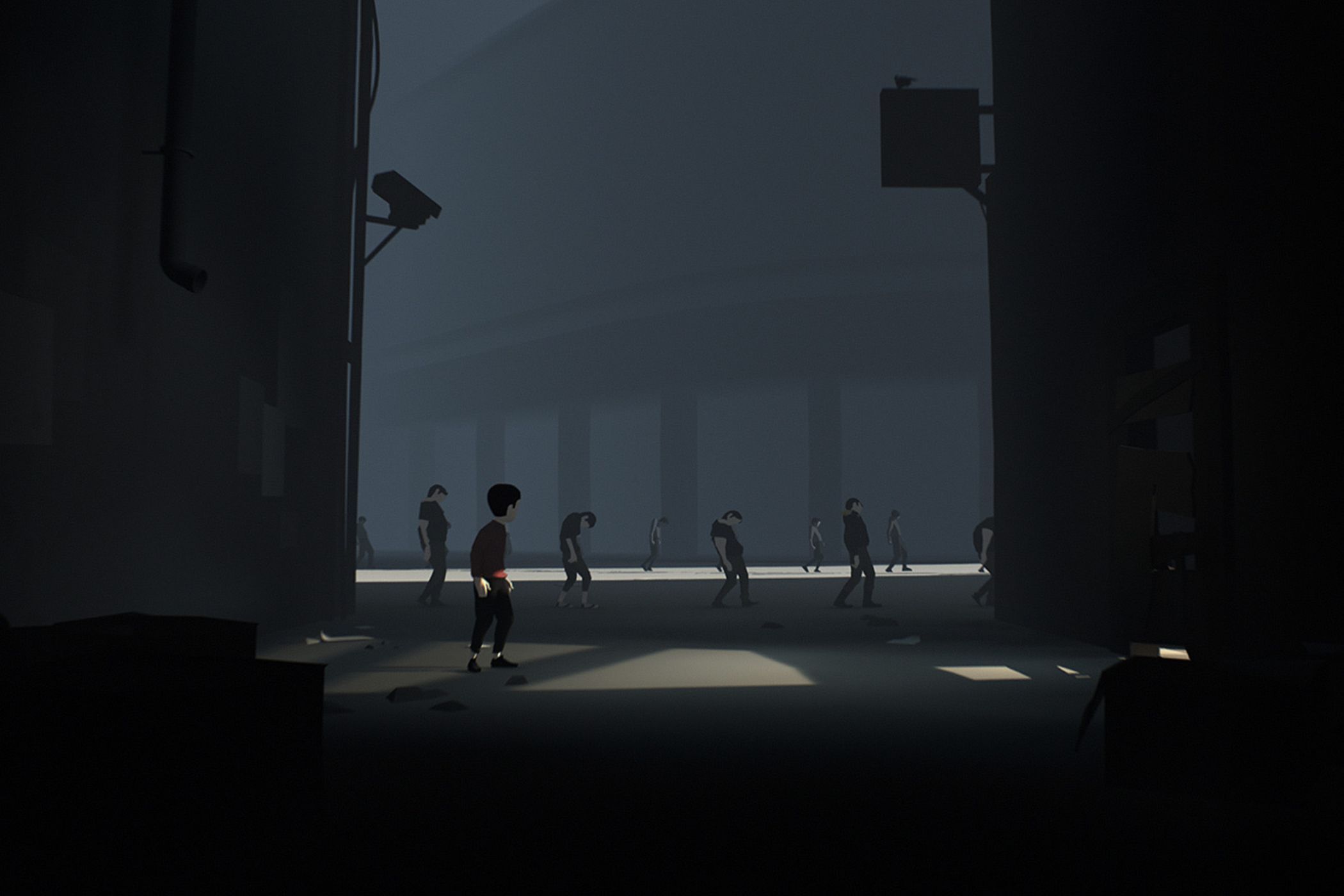 Inside kid standing in alleyway