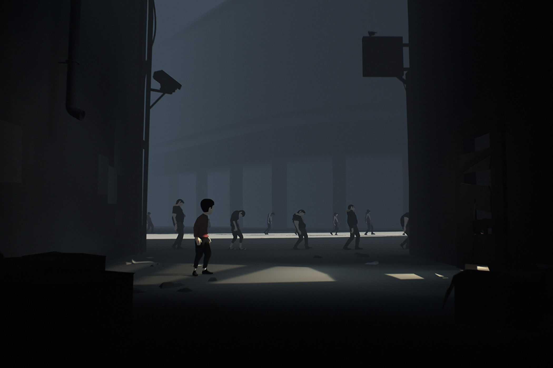 Inside kid standing in alleyway