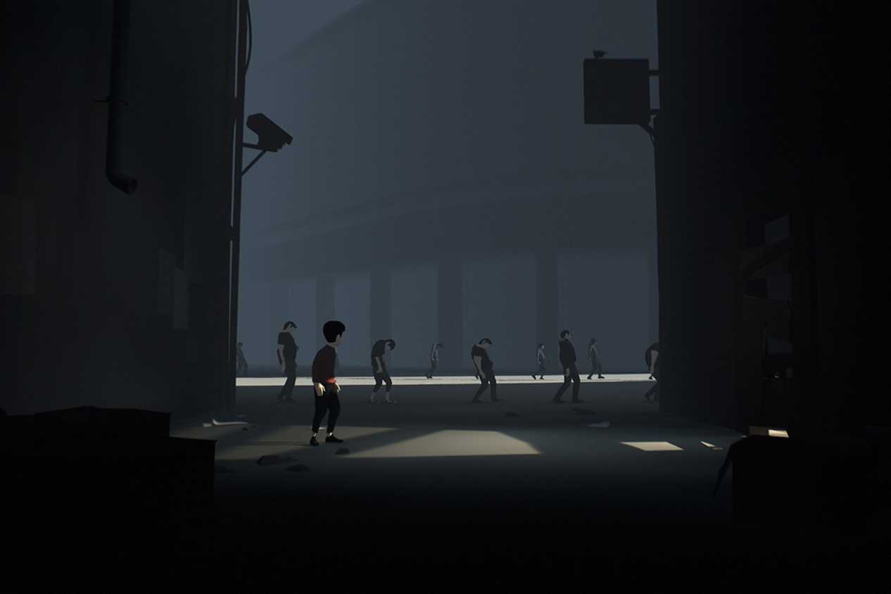Inside kid standing in alleyway
