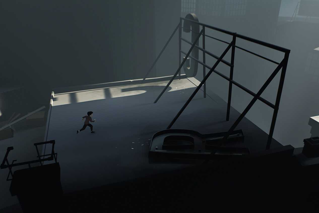 Inside kid running past broken sign