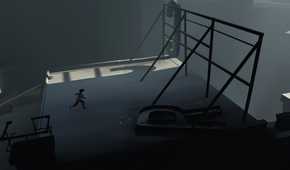 Inside kid running past broken sign