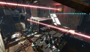 Portal 2 lasers shooting across puzzle room
