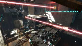 Portal 2 lasers shooting across puzzle room