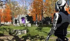 Talos Principle robot standing in field