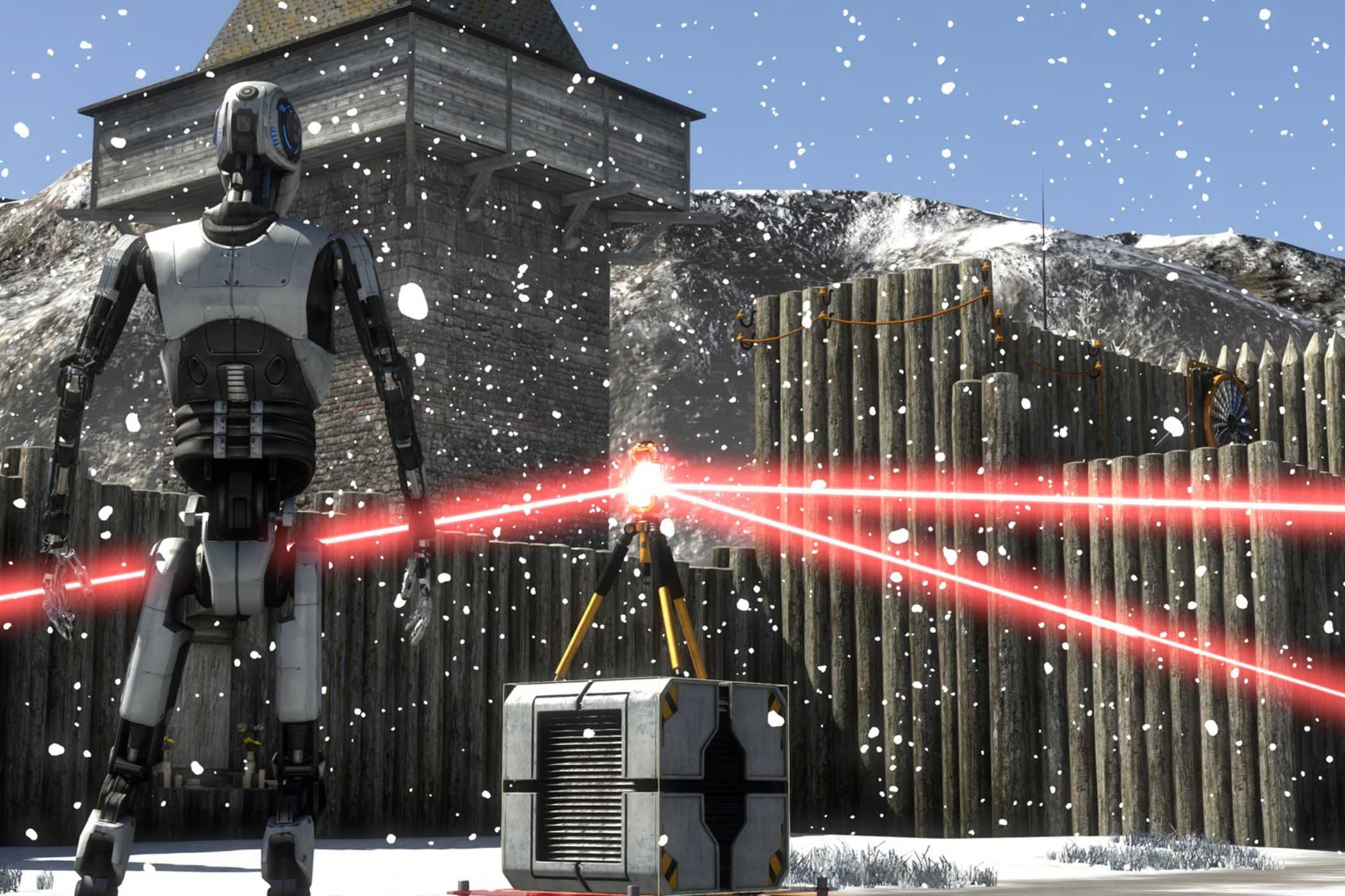 Talos Principle robot standing in front of laser machine