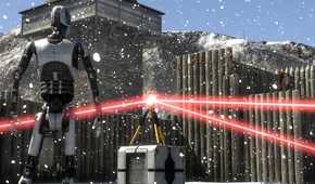 Talos Principle robot standing in front of laser machine