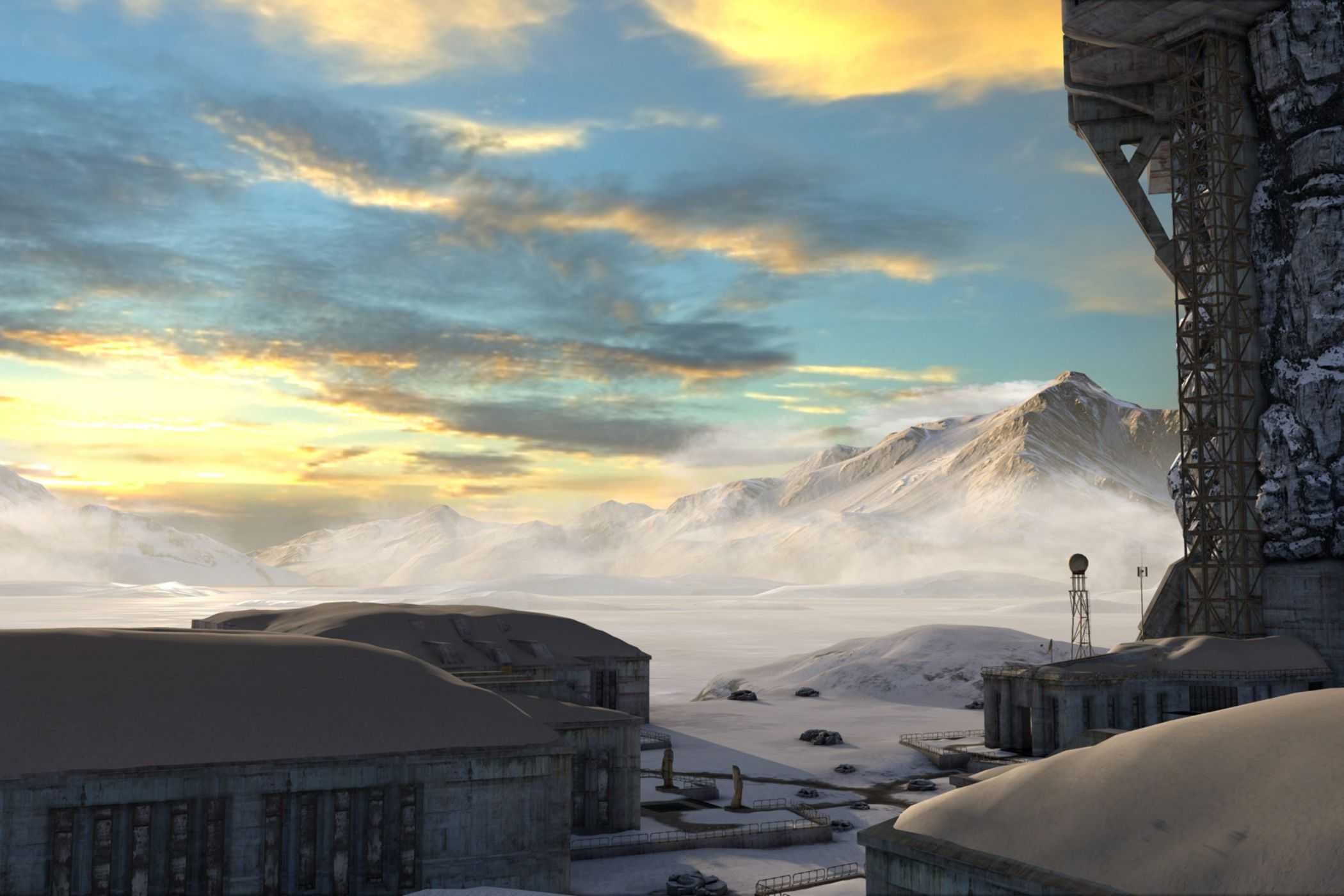 Talos Principle building covered in snow