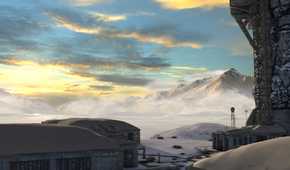 Talos Principle building covered in snow