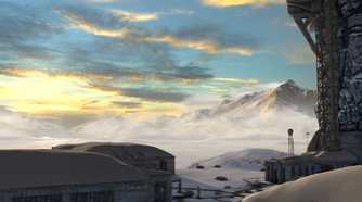 Talos Principle building covered in snow